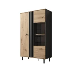 Meubella - Vitrinekast Marcos - Eiken - Antraciet - 90 cm