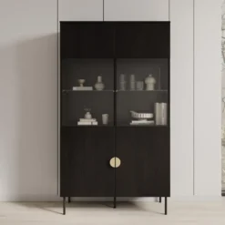 Meubella - Vitrinekast Monor - Zwart eiken - 107 cm
