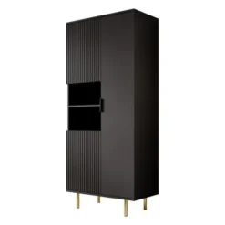 Meubella - Vitrinekast Nicola - Mat zwart - 80 cm