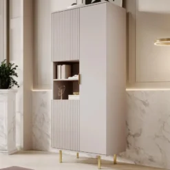 Meubella - Vitrinekast Nicola - Beige - 80 cm