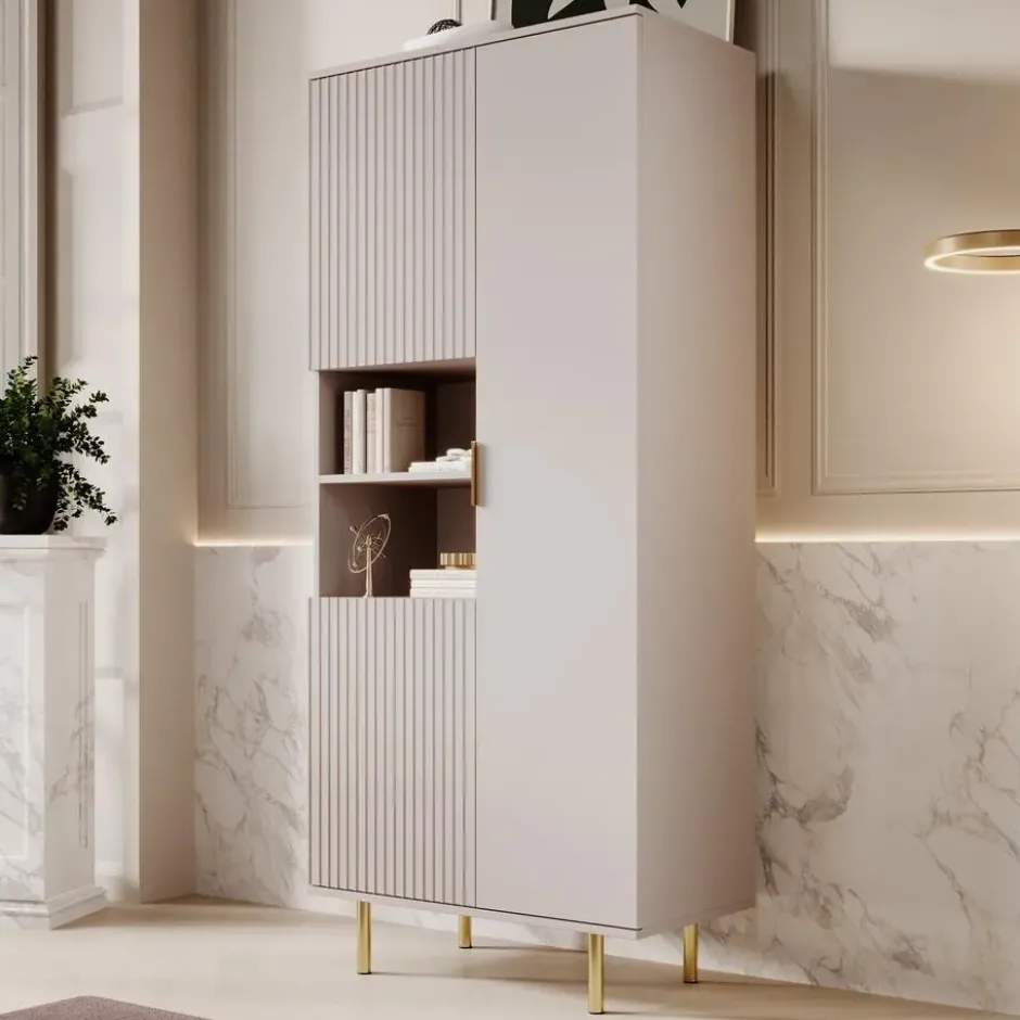 Meubella - Vitrinekast Nicola - Beige - 80 cm