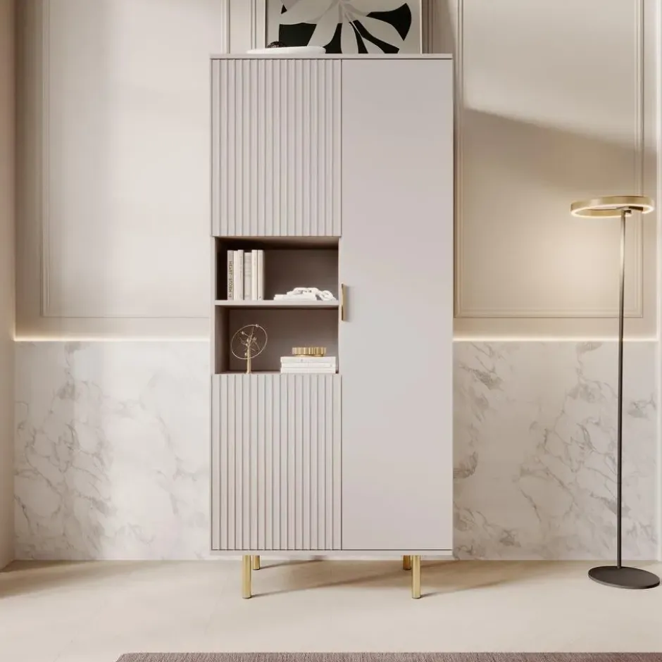 Meubella - Vitrinekast Nicola - Beige - 80 cm