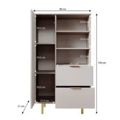 Meubella - Vitrinekast Nicola - Beige - 80 cm - Laag