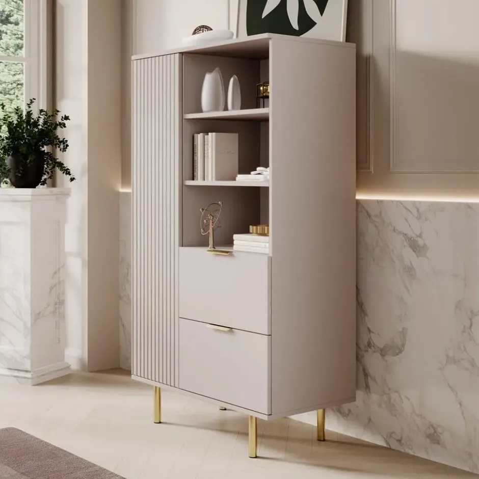 Meubella - Vitrinekast Nicola - Beige - 80 cm - Laag