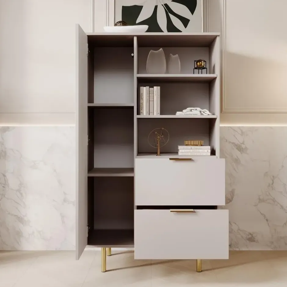 Meubella - Vitrinekast Nicola - Beige - 80 cm - Laag