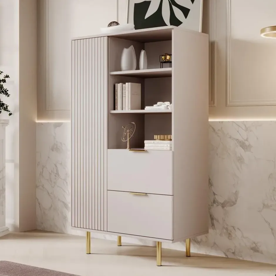 Meubella - Vitrinekast Nicola - Beige - 80 cm - Laag