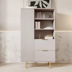 Meubella - Vitrinekast Nicola - Beige - 80 cm - Laag