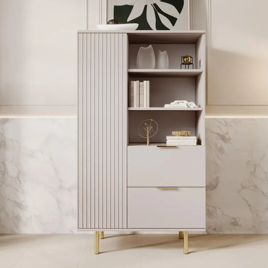 Meubella - Vitrinekast Nicola - Beige - 80 cm - Laag