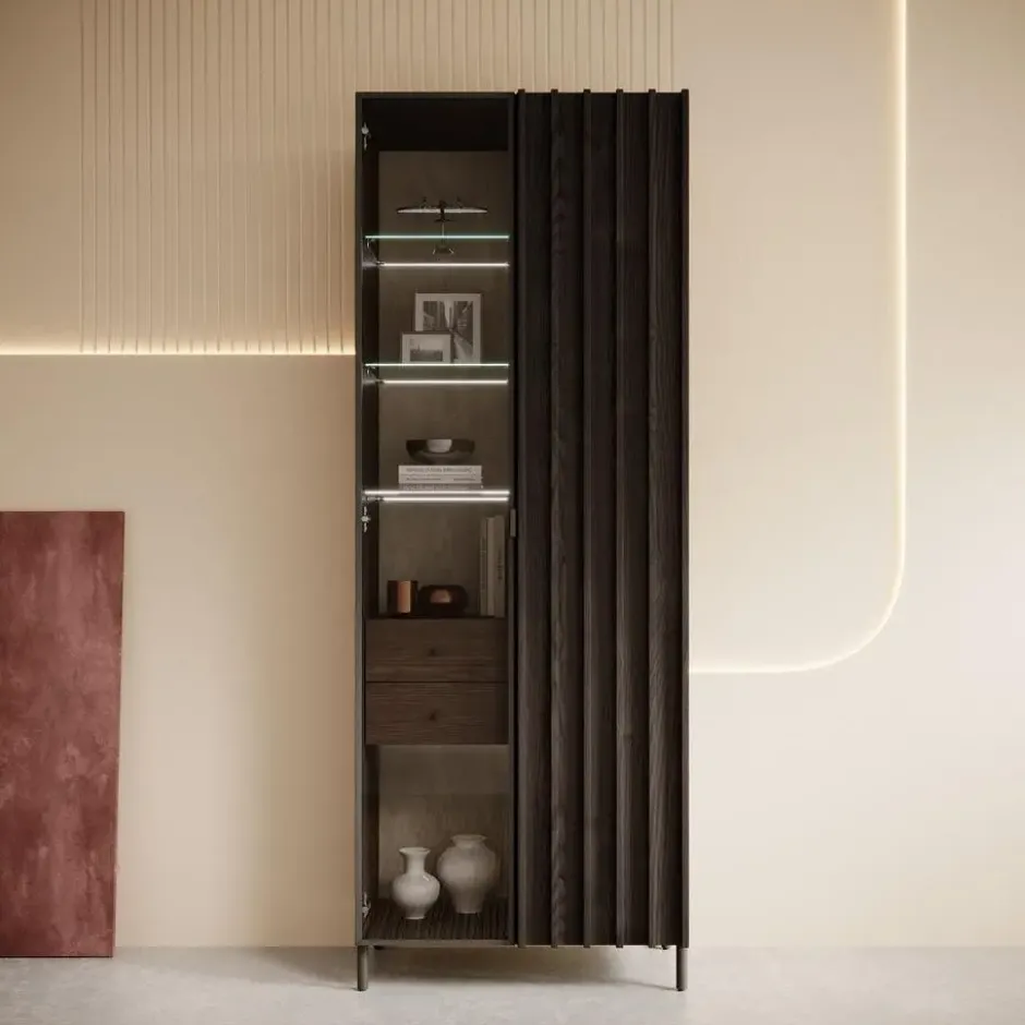 Meubella - Vitrinekast Paz - Donkerbruin eiken - 73 cm