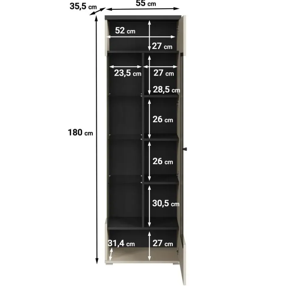 Meubella - Vitrinekast Sekai - Beige - 55 cm