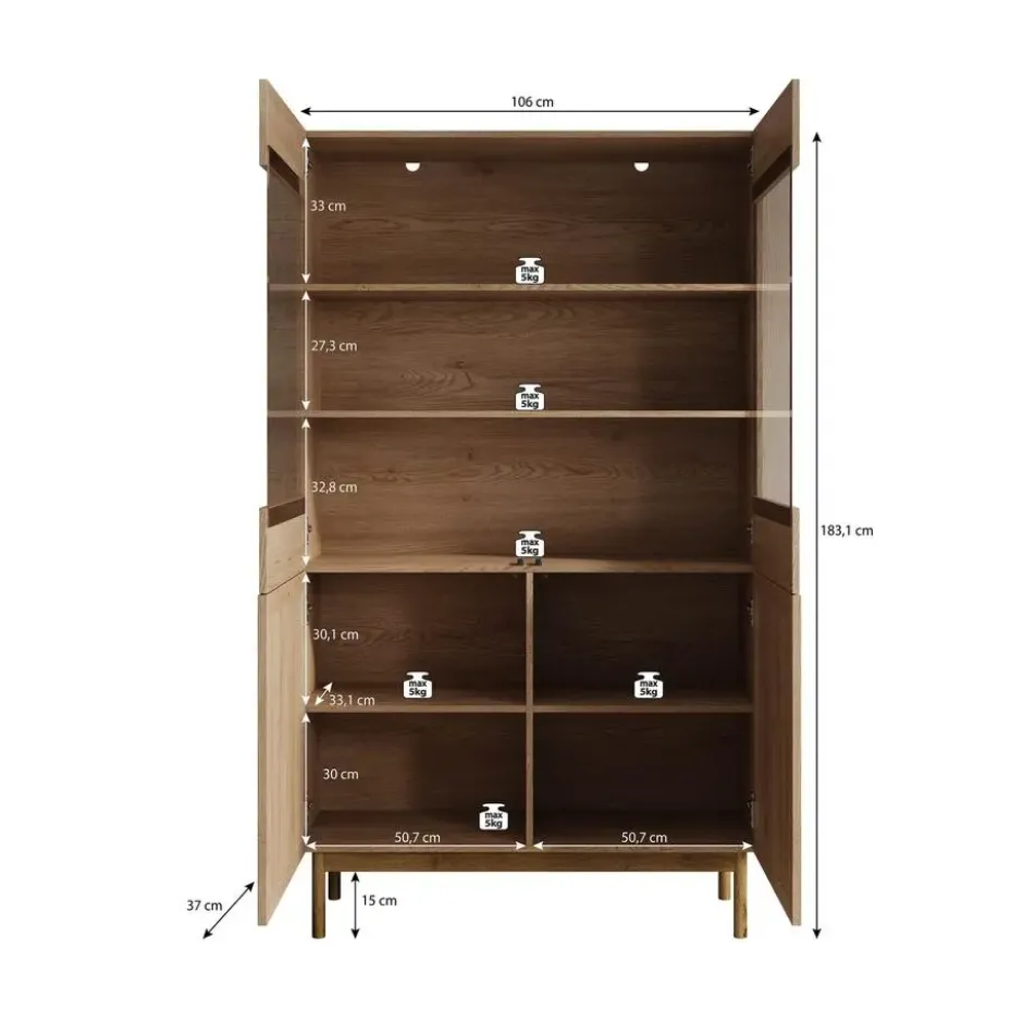 Meubella - Vitrinekast Storm - Eiken - 106 cm