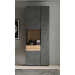 Meubella - Vitrinekast Sublime - Grijs - Eiken - 80 cm - Hoog