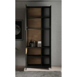 Meubella - Vitrinekast Sublime - Grijs - Eiken - 80 cm - Hoog