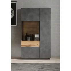 Meubella - Vitrinekast Sublime - Grijs - Eiken - 80 cm - Laag