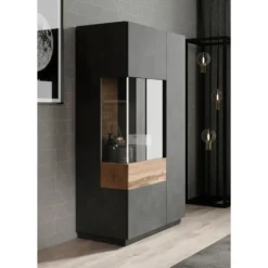 Meubella - Vitrinekast Sublime - Grijs - Eiken - 80 cm - Laag