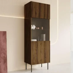 Meubella - Vitrinekast Tartagal - Donkerbruin eiken - 60 cm