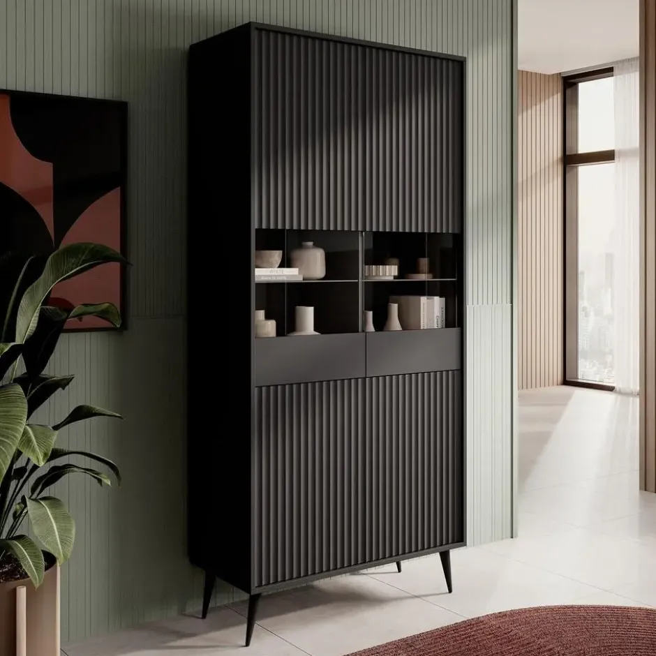 Meubella - Vitrinekast Winq - Antraciet - 90 cm
