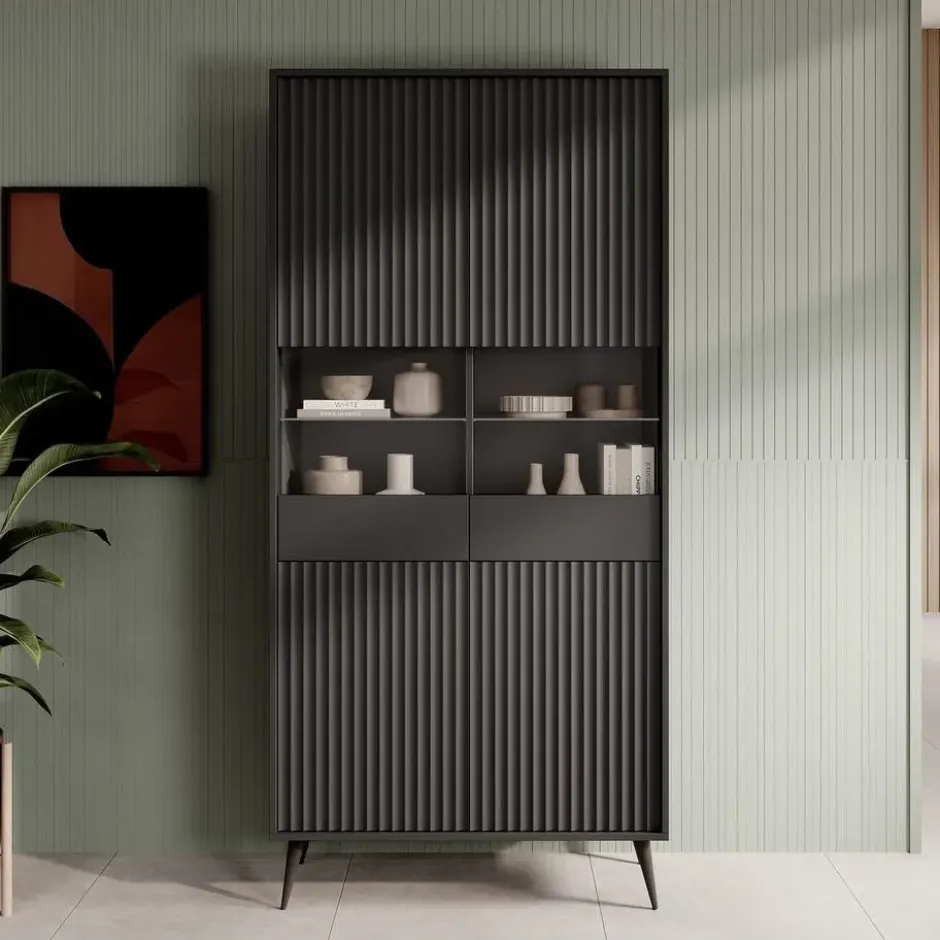 Meubella - Vitrinekast Winq - Antraciet - 90 cm