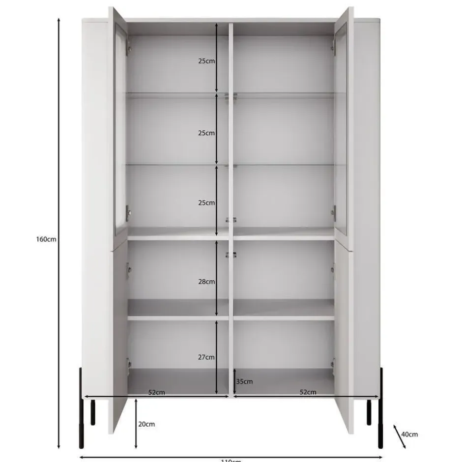 Meubella - Vivi - Vitrinekast - Wit - 110x40x160 cm