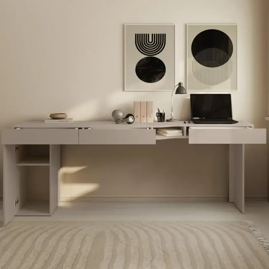 Meubella - Whenua 2 - Bureau links - Beige - 211x55x79 cm
