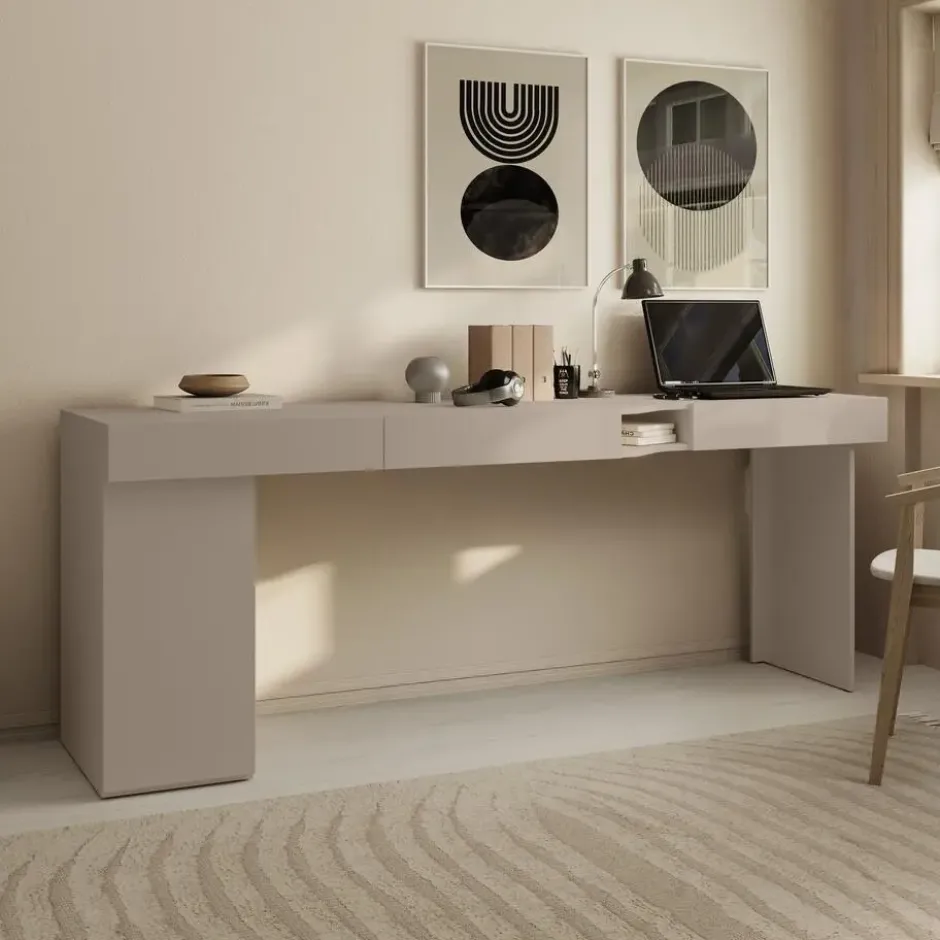 Meubella - Whenua 2 - Bureau links - Beige - 211x55x79 cm