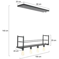 Mexlite Hanglamp buckley - 4 lichts - zwart - 100x140 cm