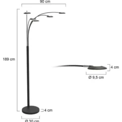 Mexlite Vloerlamp synna - 5 lichts - mat chroom - 90x189 cm
