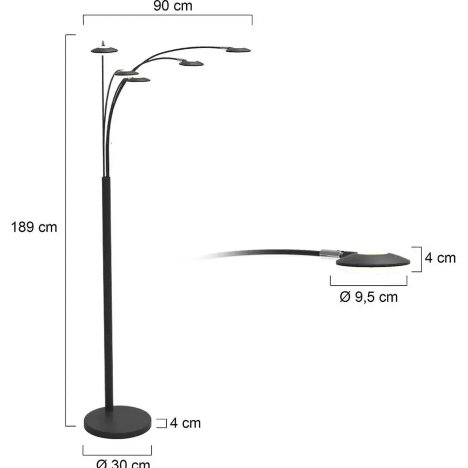 Mexlite Vloerlamp synna - 5 lichts - mat chroom - 90x189 cm