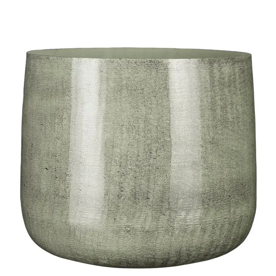 Mica Decorations Benson Bloempot - H27 x Ø32 cm - Metaal - Lichtgrijs