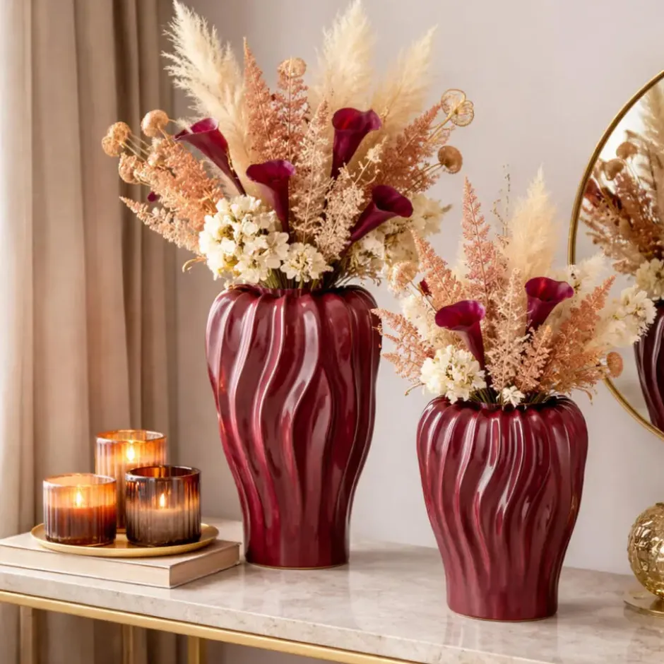 Mica Decorations Bloemenvaas Thom - bordeaux rood - 35 x 22 cm