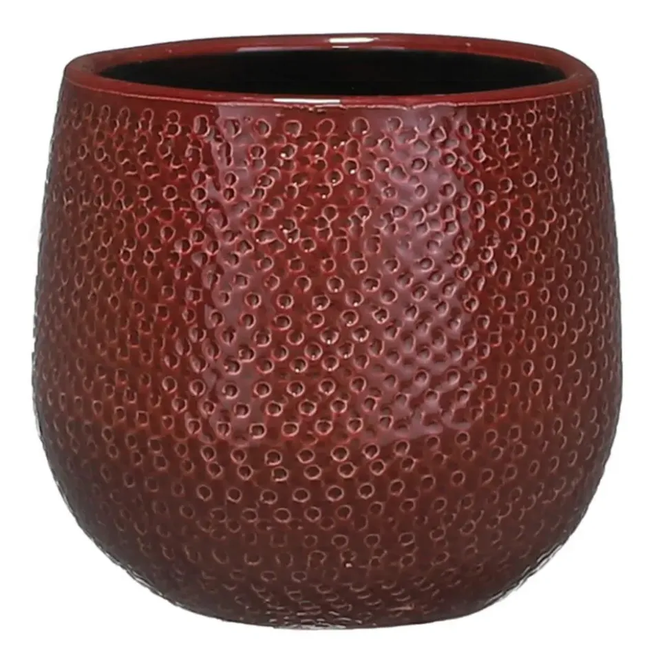Mica Decorations Bloempot - bordeaux - keramiek - 14x12 cm