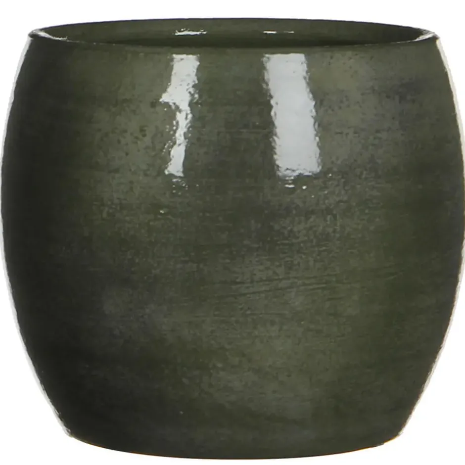 Mica Decorations Bloempot - glanzend groen - keramiek - 16x14 cm