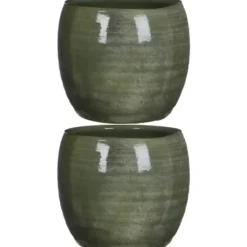 Mica Decorations Bloempot - groen - keramiek - 14 x 12 cm