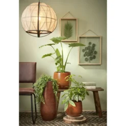Mica Decorations Bloempot - okergeel - relief - keramiek - 21 cm
