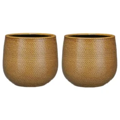Mica Decorations Bloempot - okergeel - relief - keramiek - 21 cm