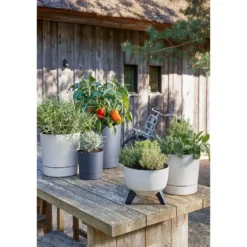 Mica Decorations Bloempot - olijfgroen - H40 x D38 cm - kunststof