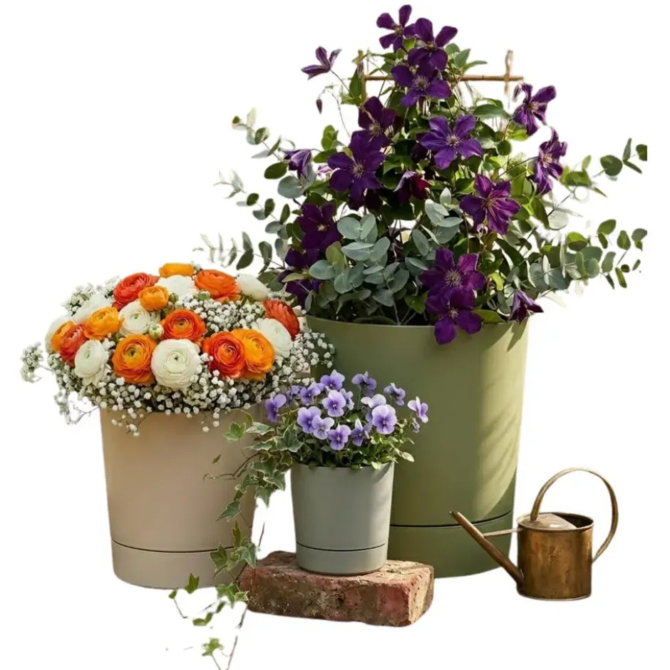 Mica Decorations Bloempot - olijfgroen - H40 x D38 cm - kunststof