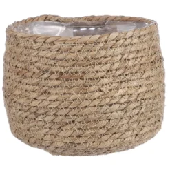 Mica Decorations Bloempot - rotan - beige - jute - 18 x 15 cm