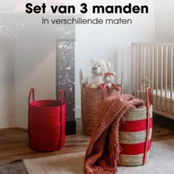 Mica Decorations Brooklyn Gevlochten Mand Set van 3 Rood