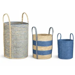 Mica Decorations Brooklyn Gevlochten Mand Set van 3 Blauw