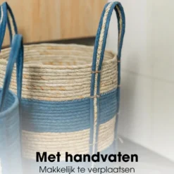 Mica Decorations Brooklyn Gevlochten Mand Set van 3 Blauw