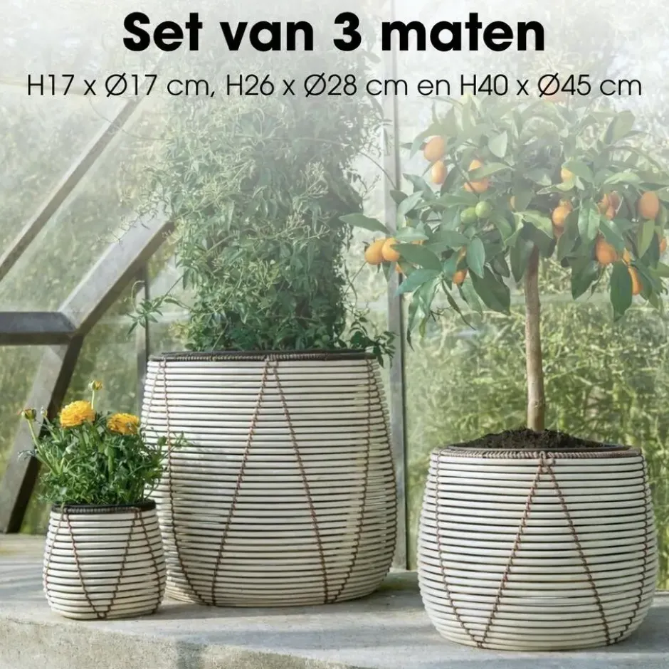 Mica Decorations Cancun Bloempot – Set van 3 – Wit