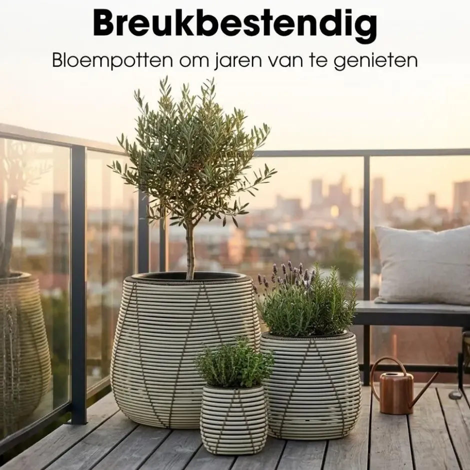 Mica Decorations Cancun Bloempot – Set van 3 – Wit