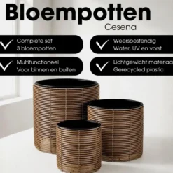 Mica Decorations Cesena Bloempot – Set van 3 – Lichtbruin
