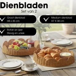 Mica Decorations Eleta Rond Dienblad - Set van 2 - Rotan