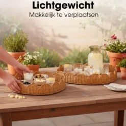 Mica Decorations Eleta Rond Dienblad - Set van 2 - Rotan