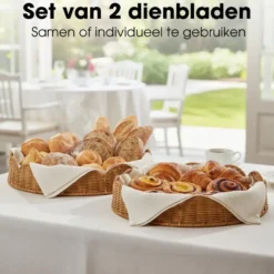 Mica Decorations Eleta Rond Dienblad - Set van 2 - Rotan