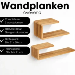 Mica Decorations Josha Wandplank Zwevend Set 80 x 21 x 20 cm