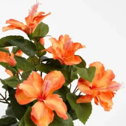 Mica Decorations Kunstplant - hibiscus - oranje - 30 x 40 cm