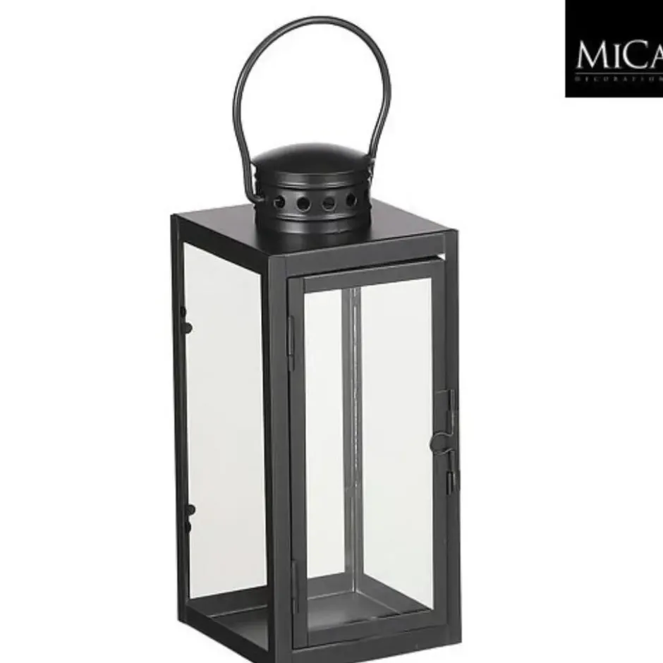 Mica decorations Lantaarn - zwart - metaal - 10 x 23 cm